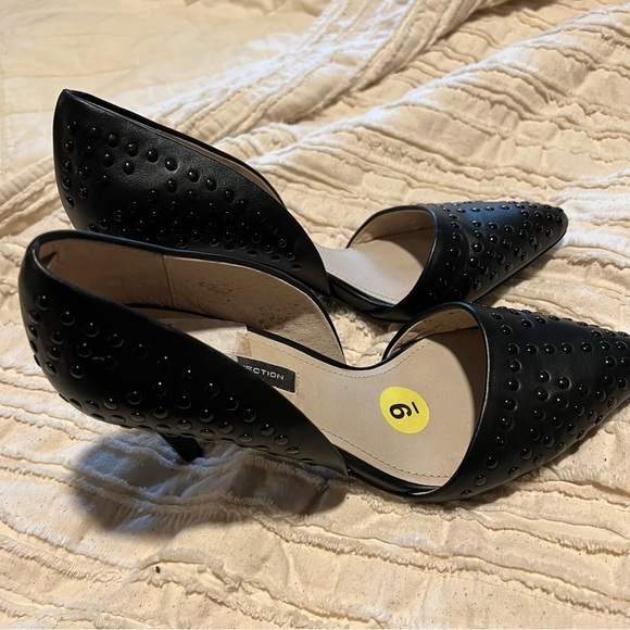 French Connection Black Vegan Leather Forever Studded Pointy Toe Pumps Heels - Picture 11 of 14